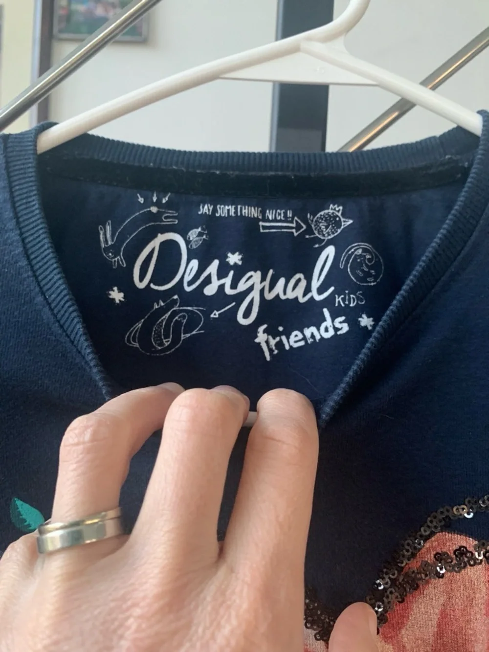 Desigual Navy Tee with Sequin Heart Accent - Picture 2 of 7
